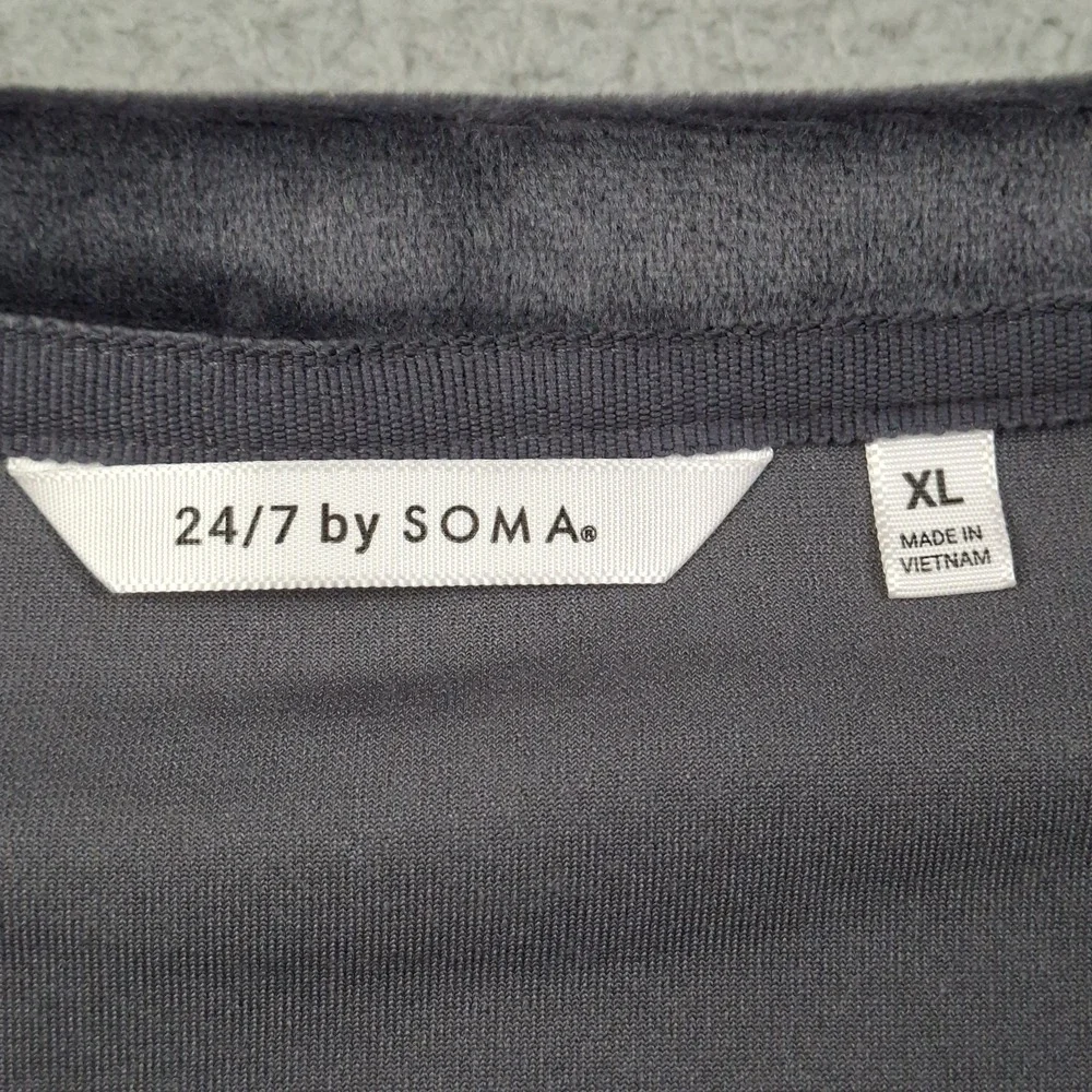 24/7 By Soma Velour Sweatshirt XL Gray Ink Women Velvet Cozy Soft Crewneck Boxy